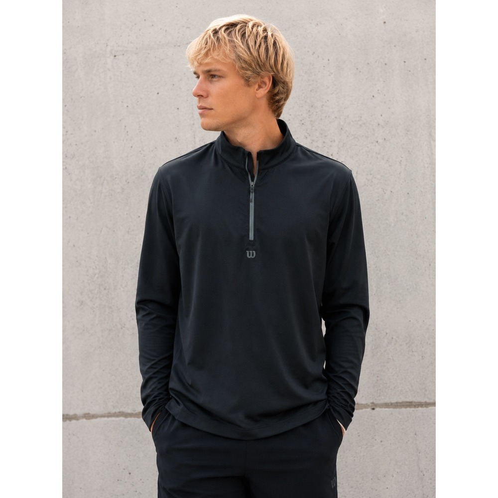 Wilson Mens Black Quarter Zip Warm Up Jacket XXL Performance Athletic Pullover